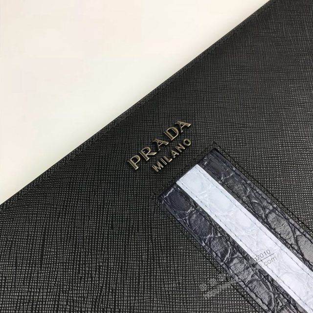 prada手包 普拉達2020最新款皮革手拿包 2VN003 Prada黑色男士手拿包  pyd2416
